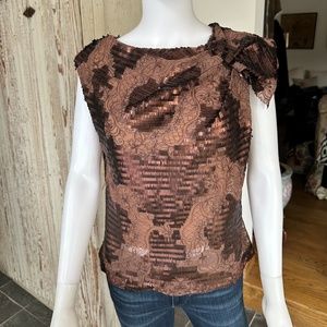 EVA FRANCO LACE AND SEQUIN BOW SHOULDER TOP